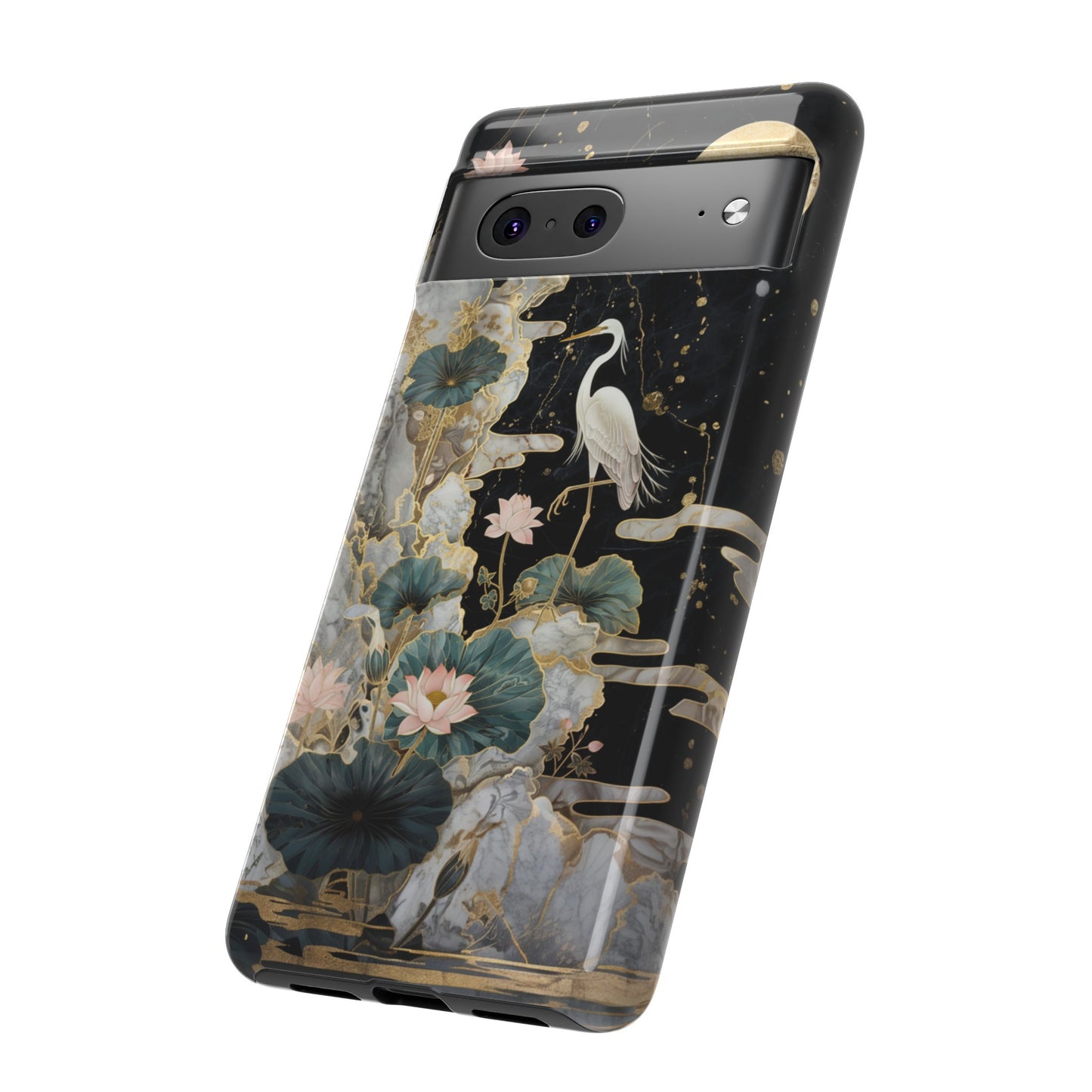 Heron and Moon Floral Zen Art Phone Case