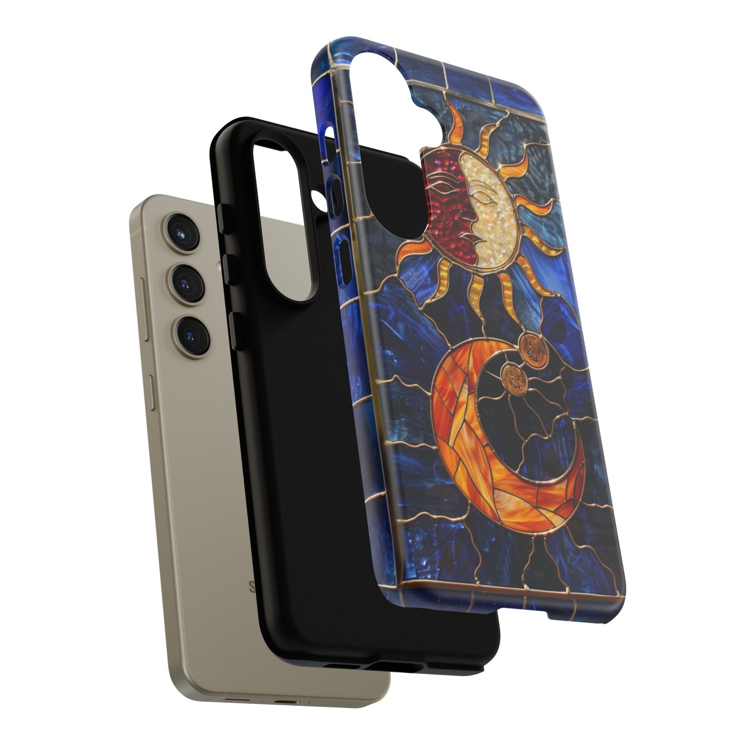 Celestial Stained Glass Moon and Stars iPhone 15 Case