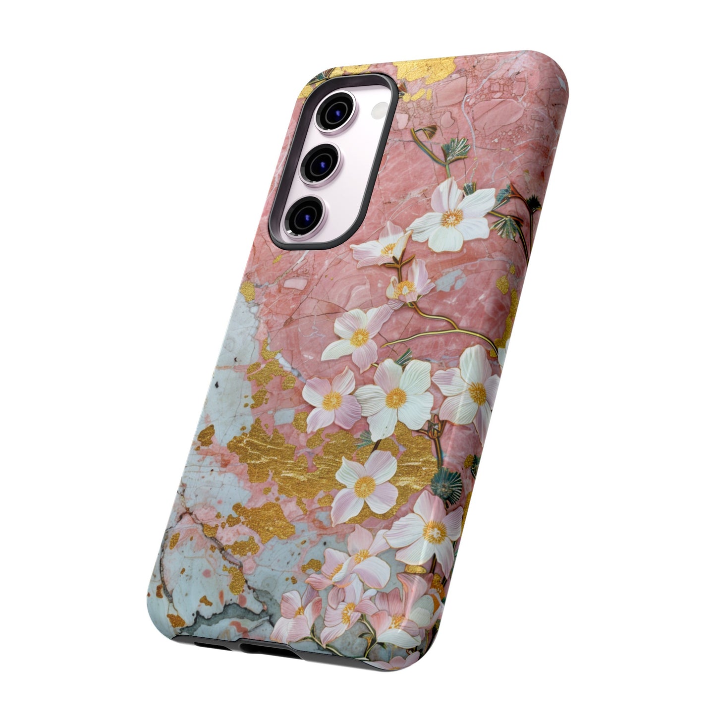 Pink Forget Me Nots Gold Floral Phone Case