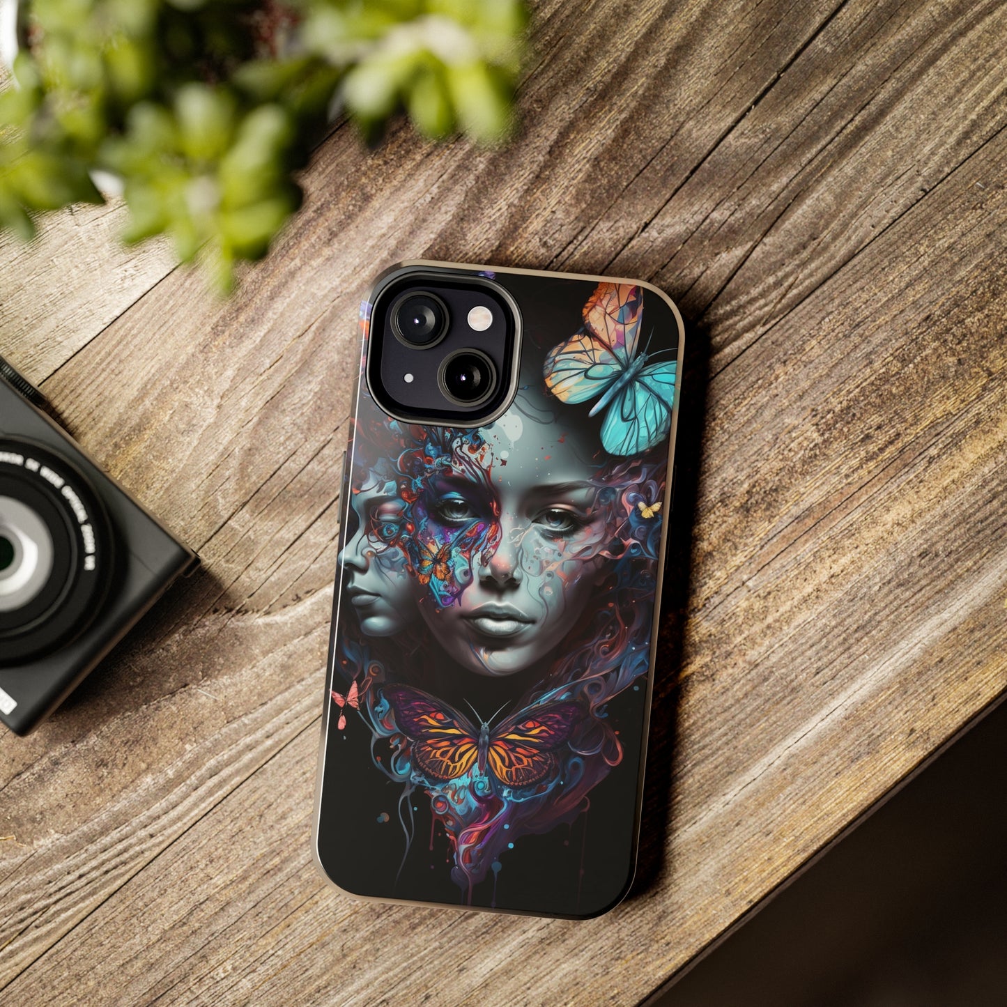 Synthwave Butterfly Girl Trippy Fantasy Art iPhone Case | Embrace the Futuristic Vibe with Whimsical Artistry