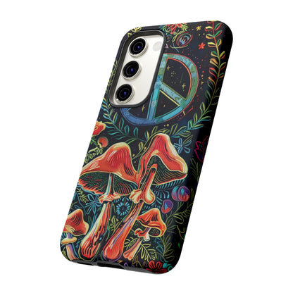 Embroidery Style Magic Mushrooms and Peace Sign Phone Case