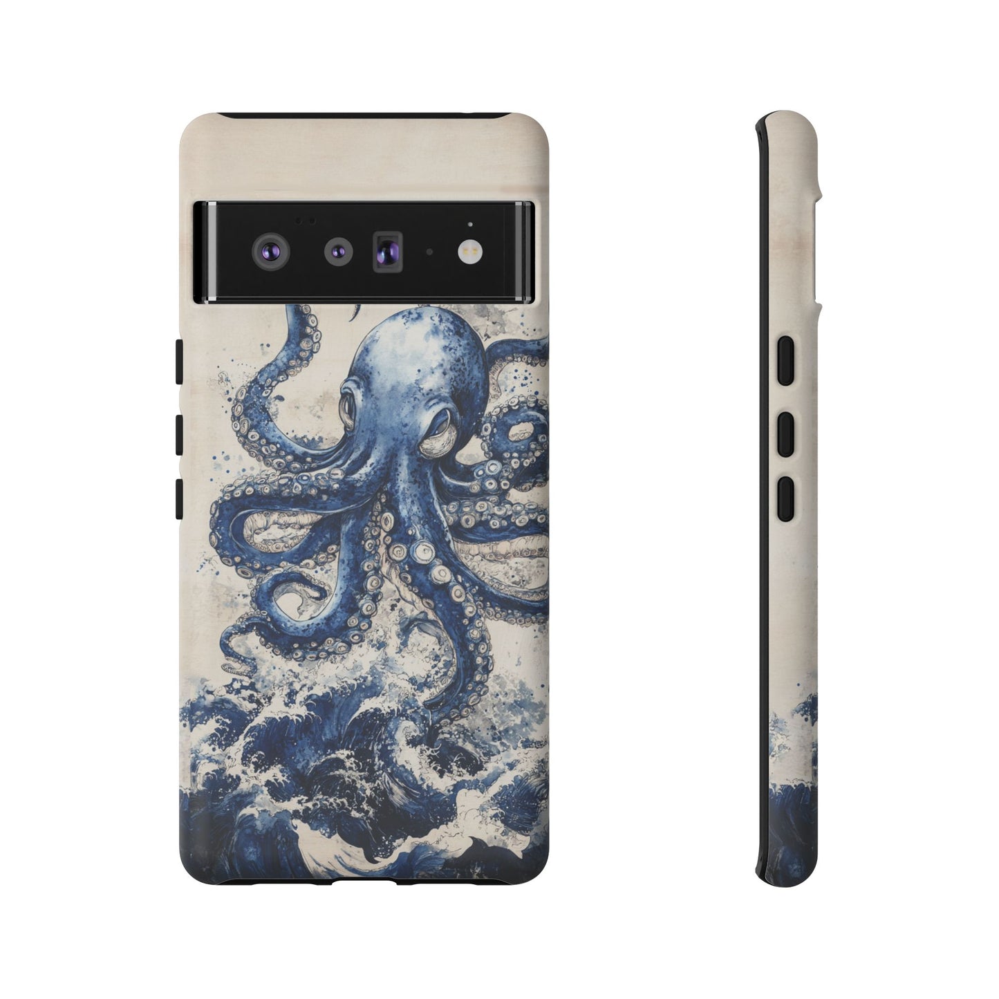 Vintage Japanese Art Style Blue Octopus and Waves Phone Cover