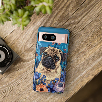 Cute Pug Dog Blue Floral Design Phone Case