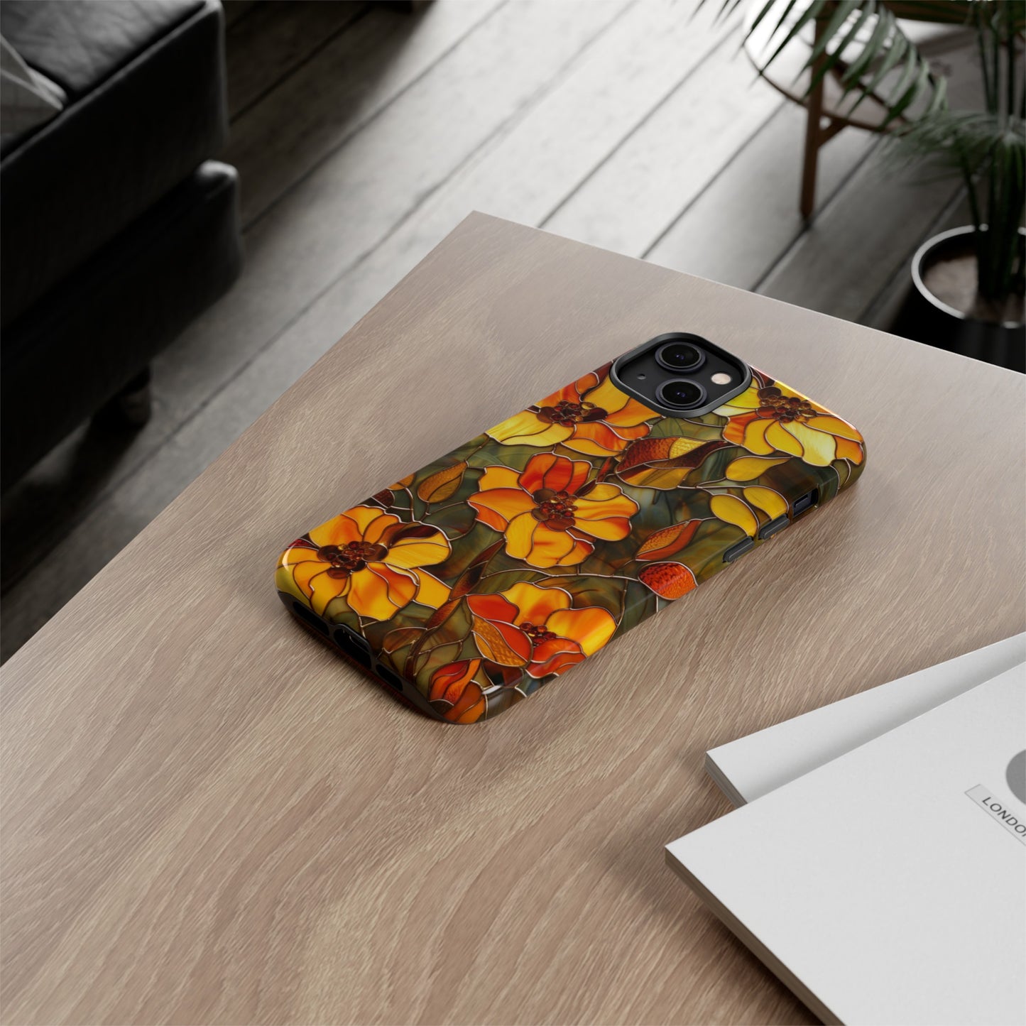 Orange Floral Phone Case Stained Glass Style