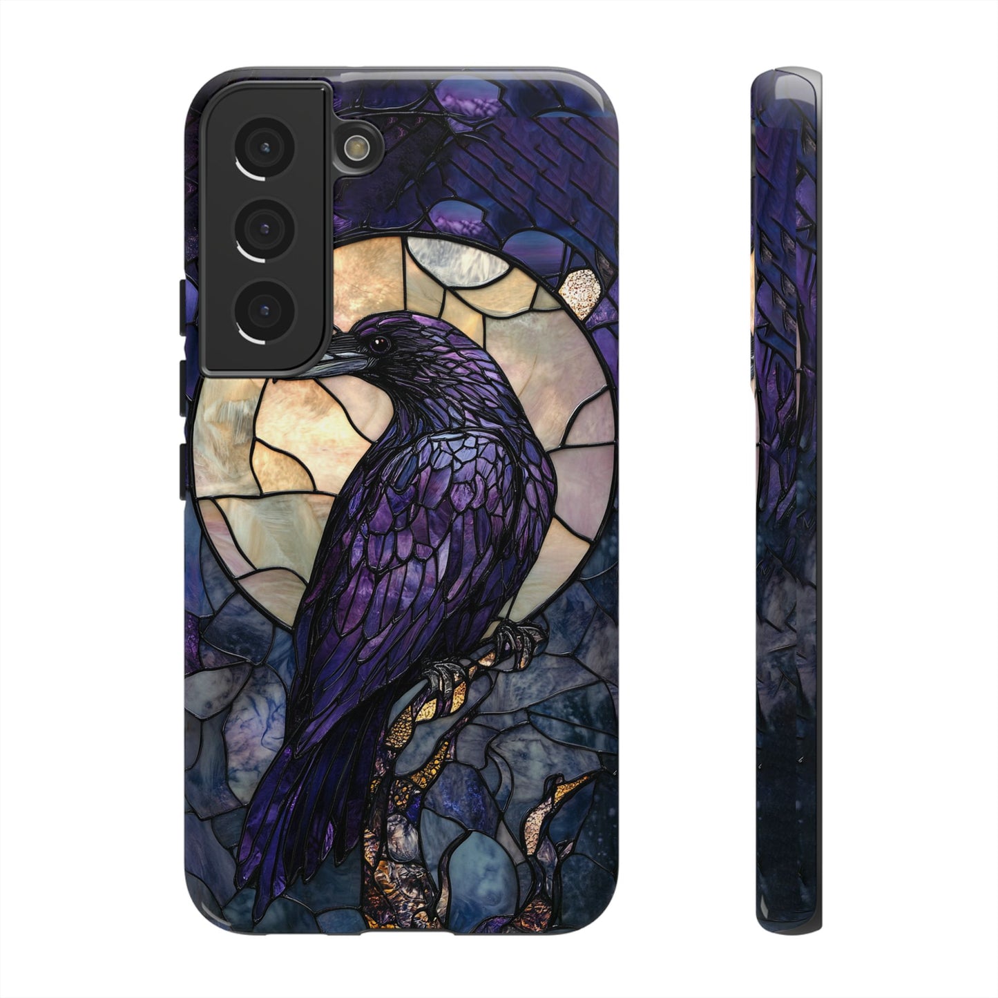 Halloween Phone Case Purple Raven Stained Glass Style Spooky Moon Phone Cover