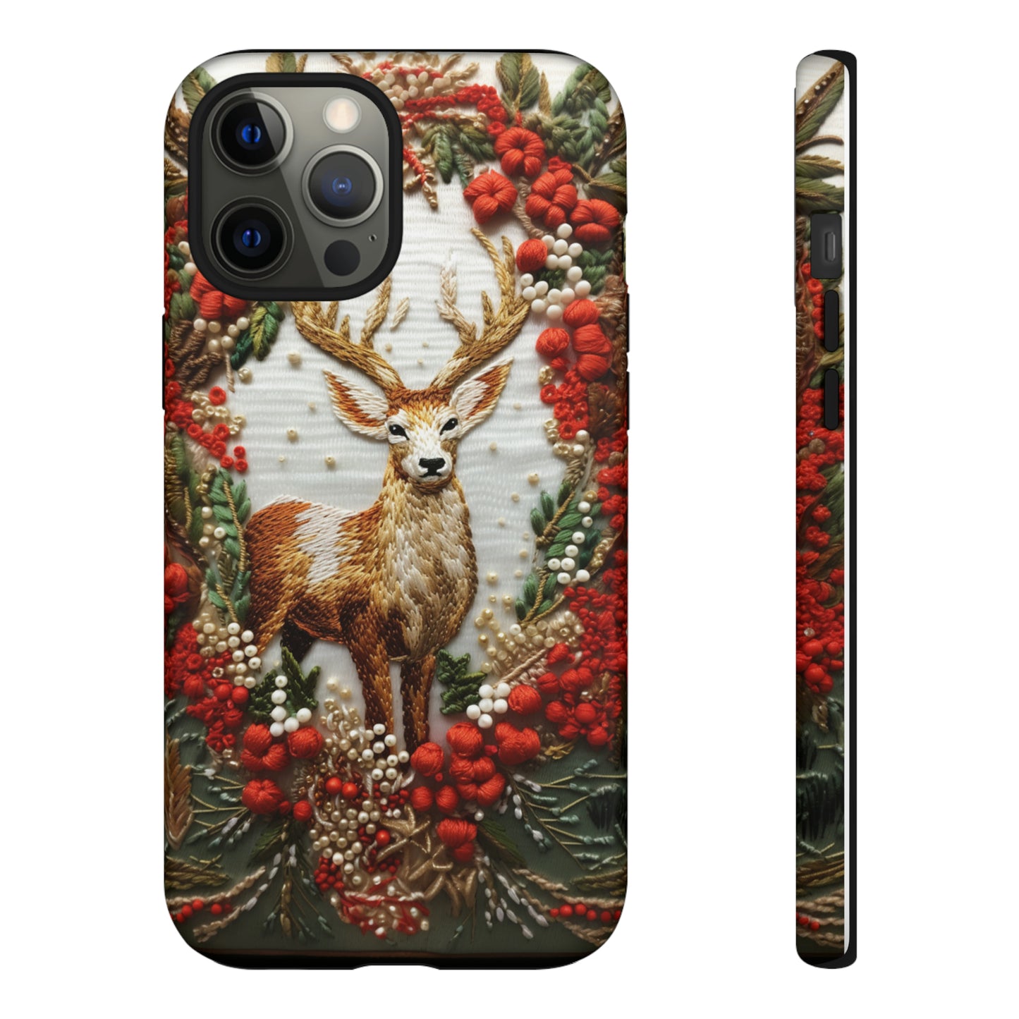 Embroidery Christmas Deer Floral Phone Case