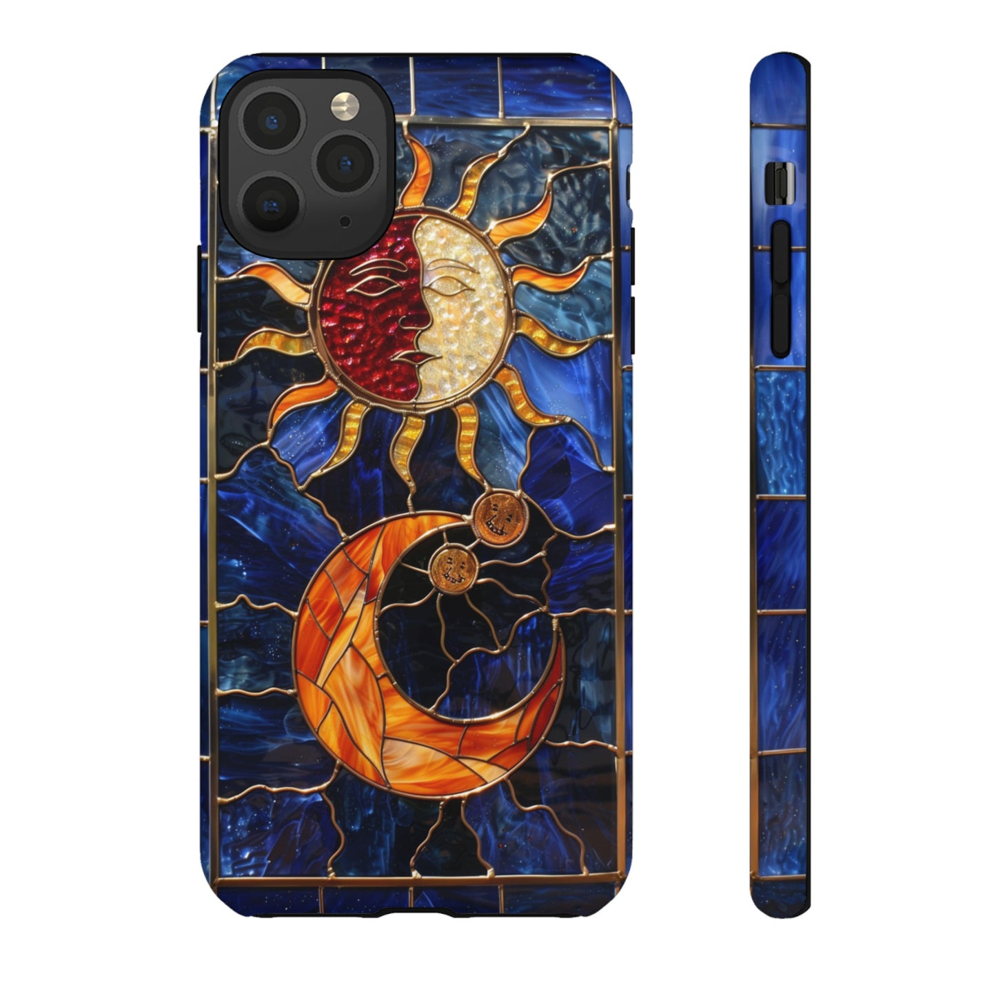 Celestial Stained Glass Moon and Stars iPhone 15 Case