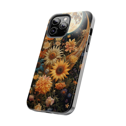 Celestial Charm: iPhone Case with Boho Cottagecore Fusion of Floral, Sun, Moon & Stars