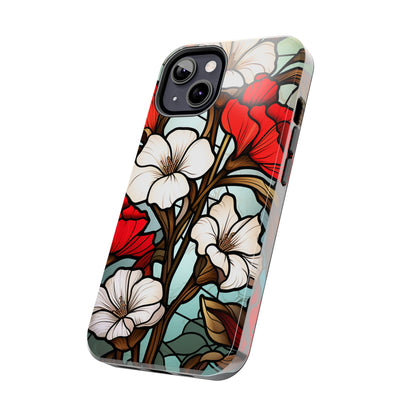 Red and White Floral Stained Glass iPhone Case