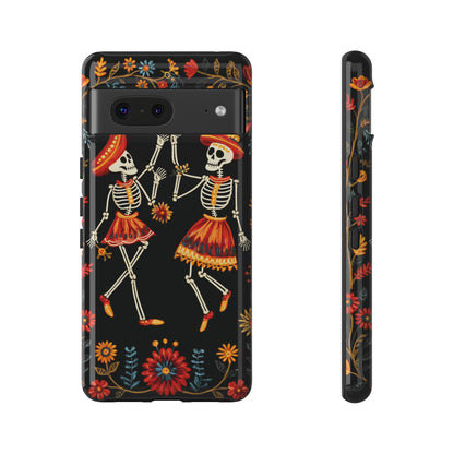 Dead Can Dance, iPhone 15 case, Floral Embroidery Skeletons | Whimsical Dance of the Departed for Google Pixel, iPhone & Samsung Galaxy