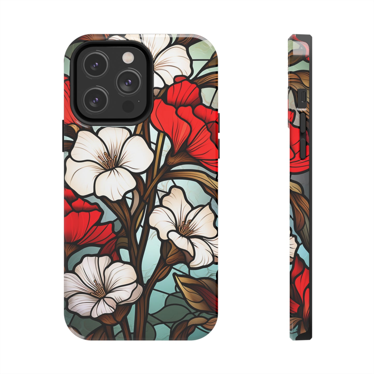 Red and White Floral Stained Glass iPhone Case