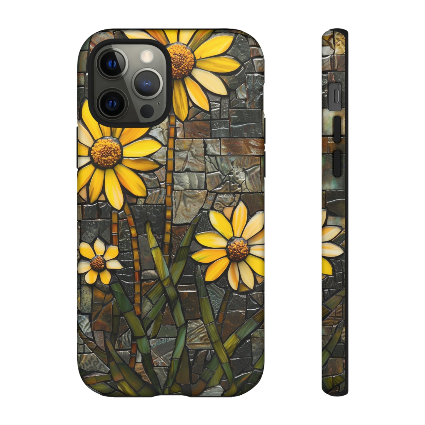 Yellow and Gold Daisy Mosaic Stained Glass Phone Case for iPhone 15, 14, Pro Max, 13, 12 & Samsung Galaxy S23, S22, S21, Google Pixel