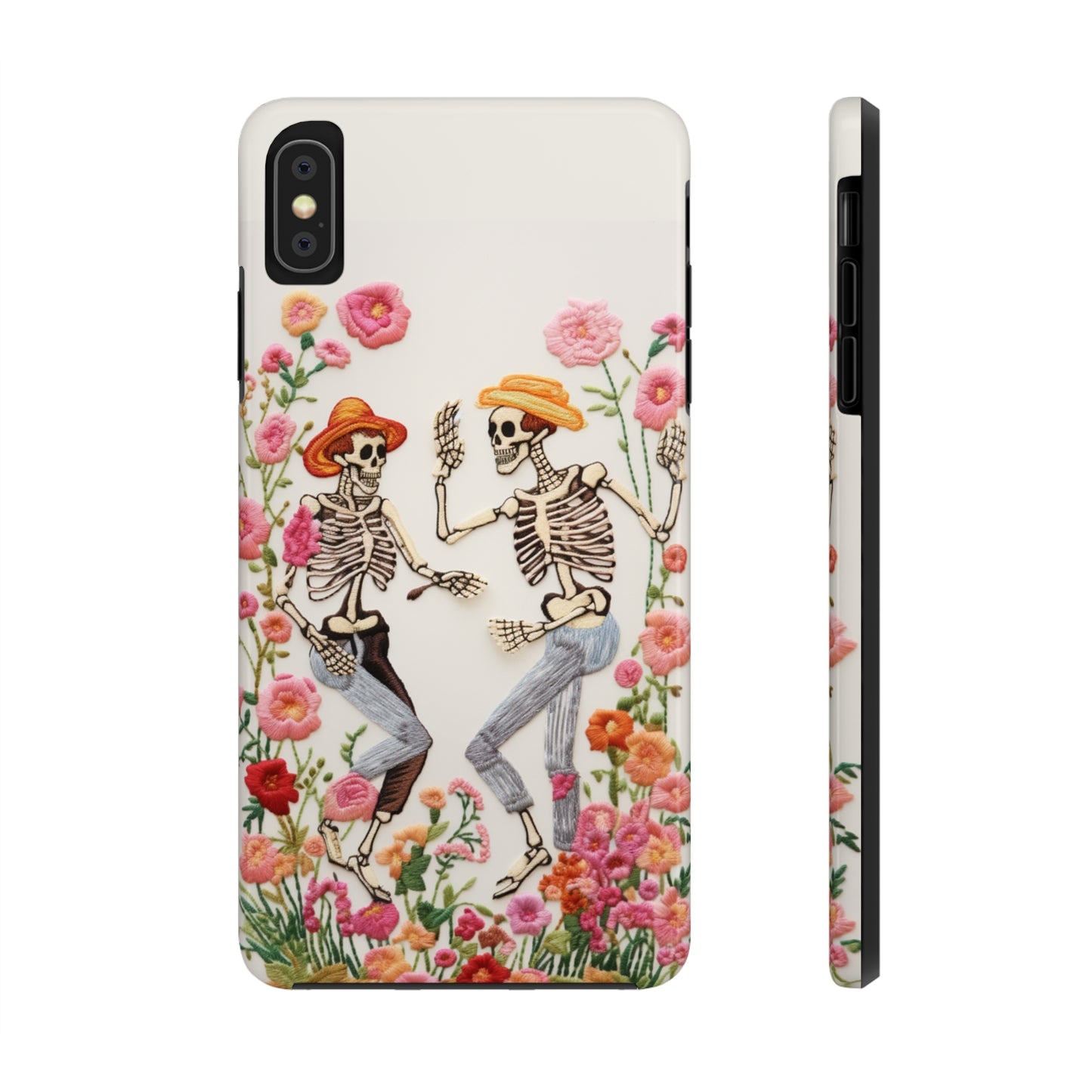 Dancing Halloween Skeletons Embroidery iPhone Case | iPhone X to iPhone 14 Pro Max