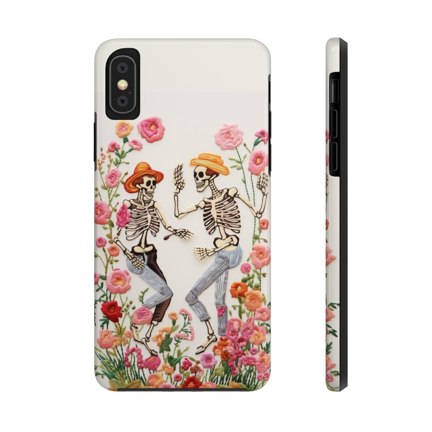 Dancing Halloween Skeletons Embroidery iPhone Case | iPhone X to iPhone 14 Pro Max