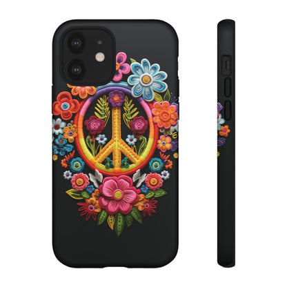 Peace Sign Embroidery Floral Hippie Style Phone Case