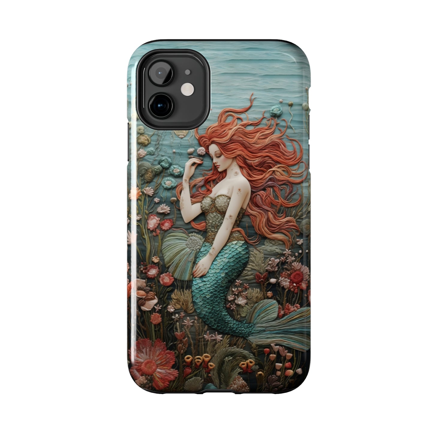 Siren's Song: Mermaid Elegance Apple Phone Case | Embroidery-Inspired iPhone Case