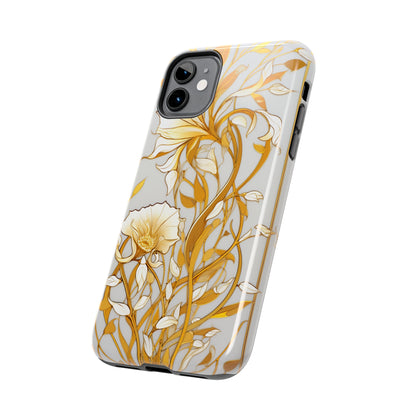 Gold floral Elegance: Art Deco Stained Glass iPhone Case | Vintage Glamour & Modern Protection for iPhone Models 11 through 14 Pro Max