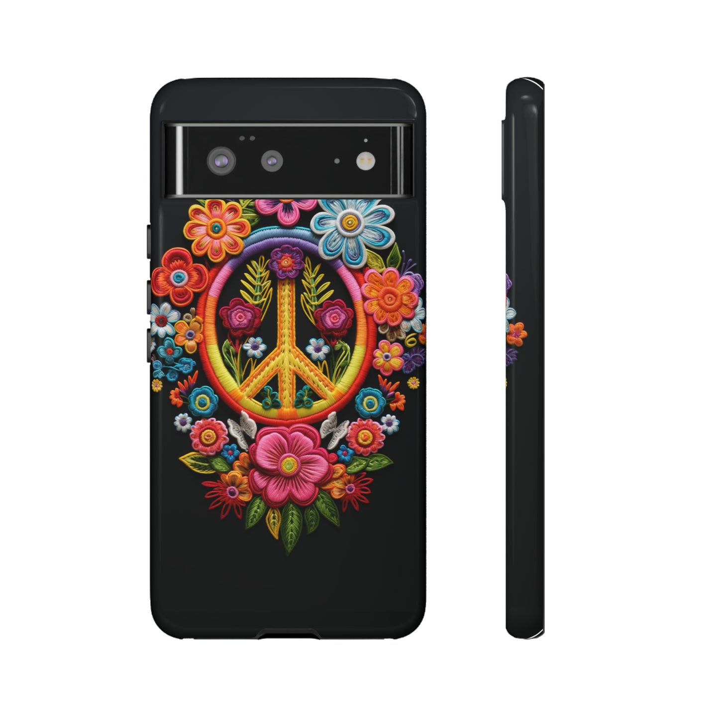 Peace Sign Embroidery Floral Hippie Style Phone Case