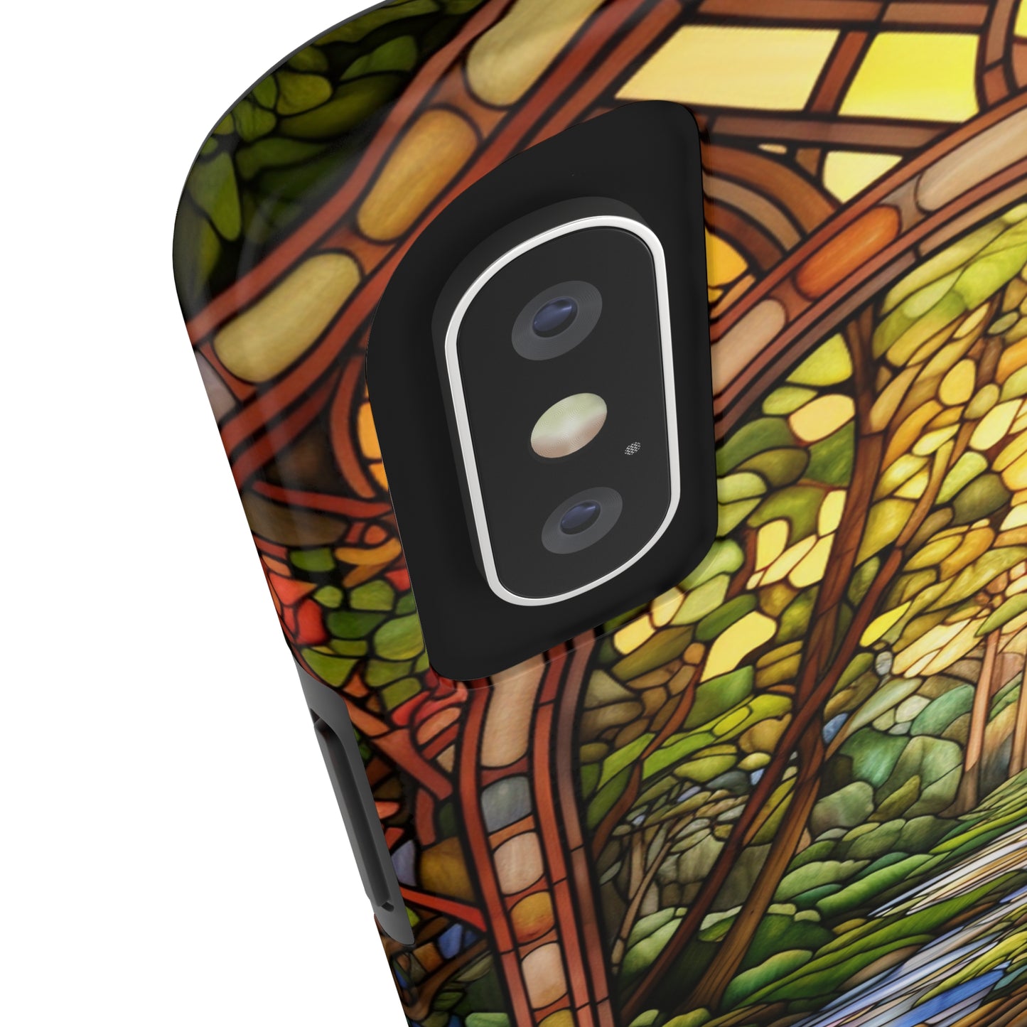 Stained Glass Stone Bridge and River Phone Case: Floral Art Nouveau Design | Bohemian Elegance for iPhone 14 Pro Max, iPhone 14 Plus