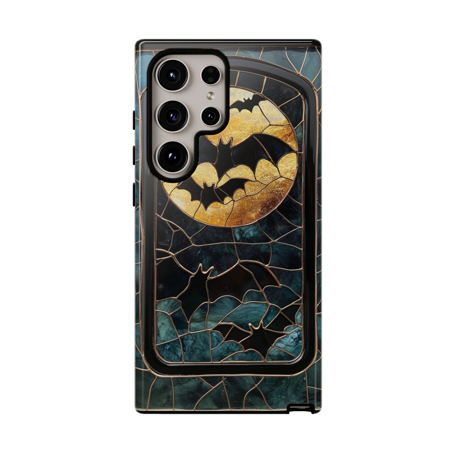 Halloween Phone Case Bats Stained Glass Style Spooky Moon Phone Cover