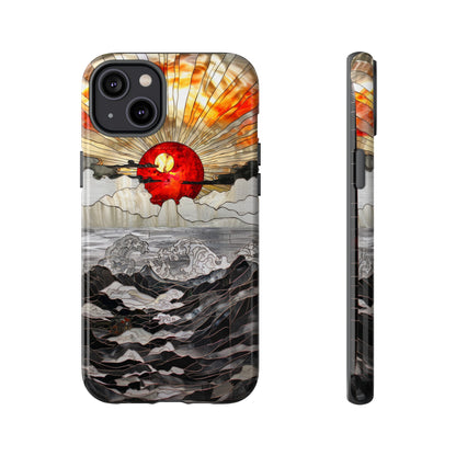 Japanese Rising Sun Phone Case Stained Glass Ocean Wave Phone Cover iPhone 15 Case