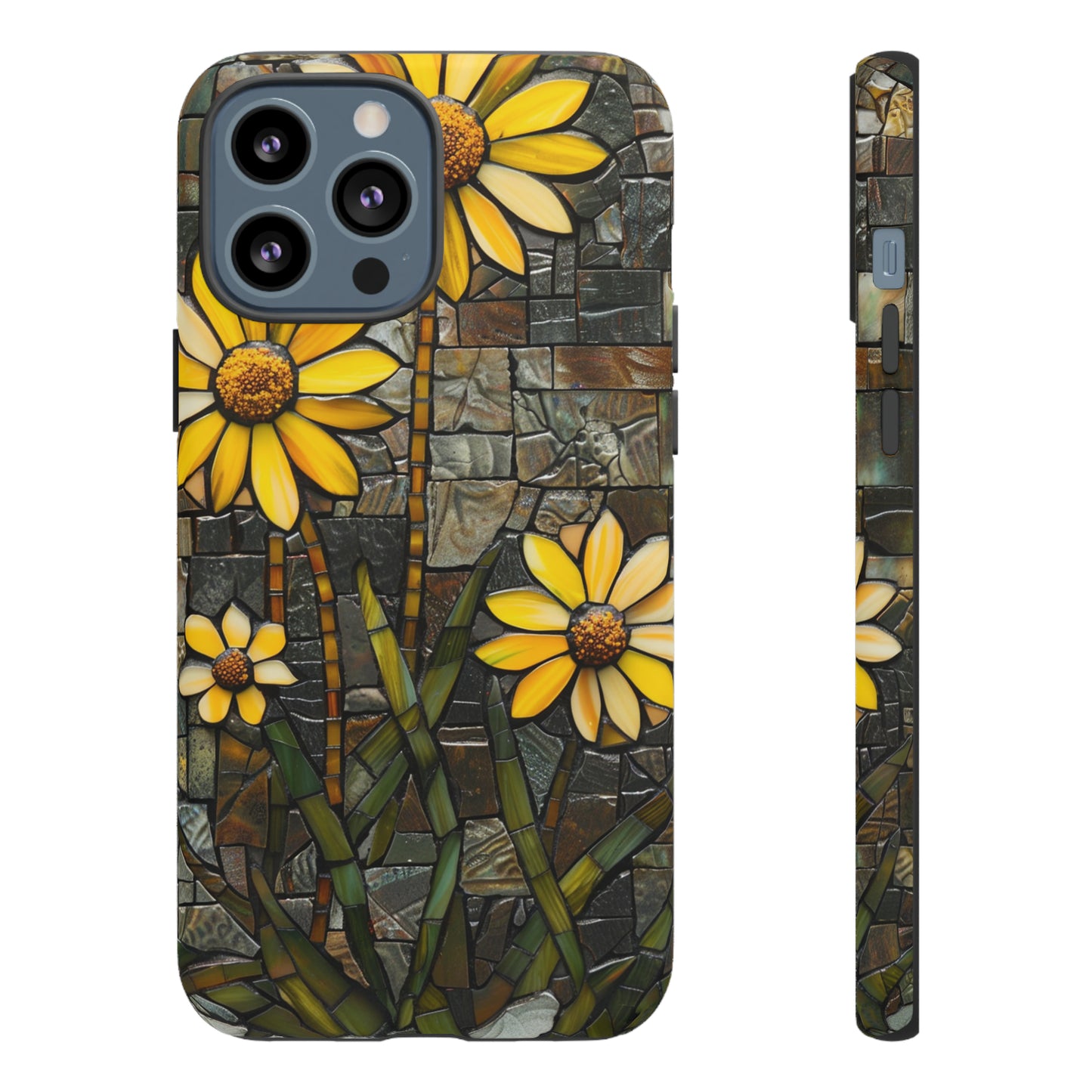 Yellow and Gold Daisy Mosaic Stained Glass Phone Case for iPhone 15, 14, Pro Max, 13, 12 & Samsung Galaxy S23, S22, S21, Google Pixel