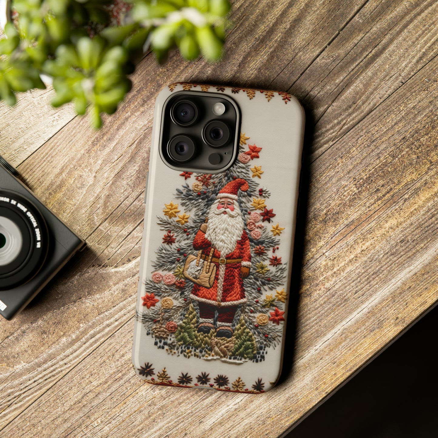 Vintage Embroidery Christmas Santa Phone Case