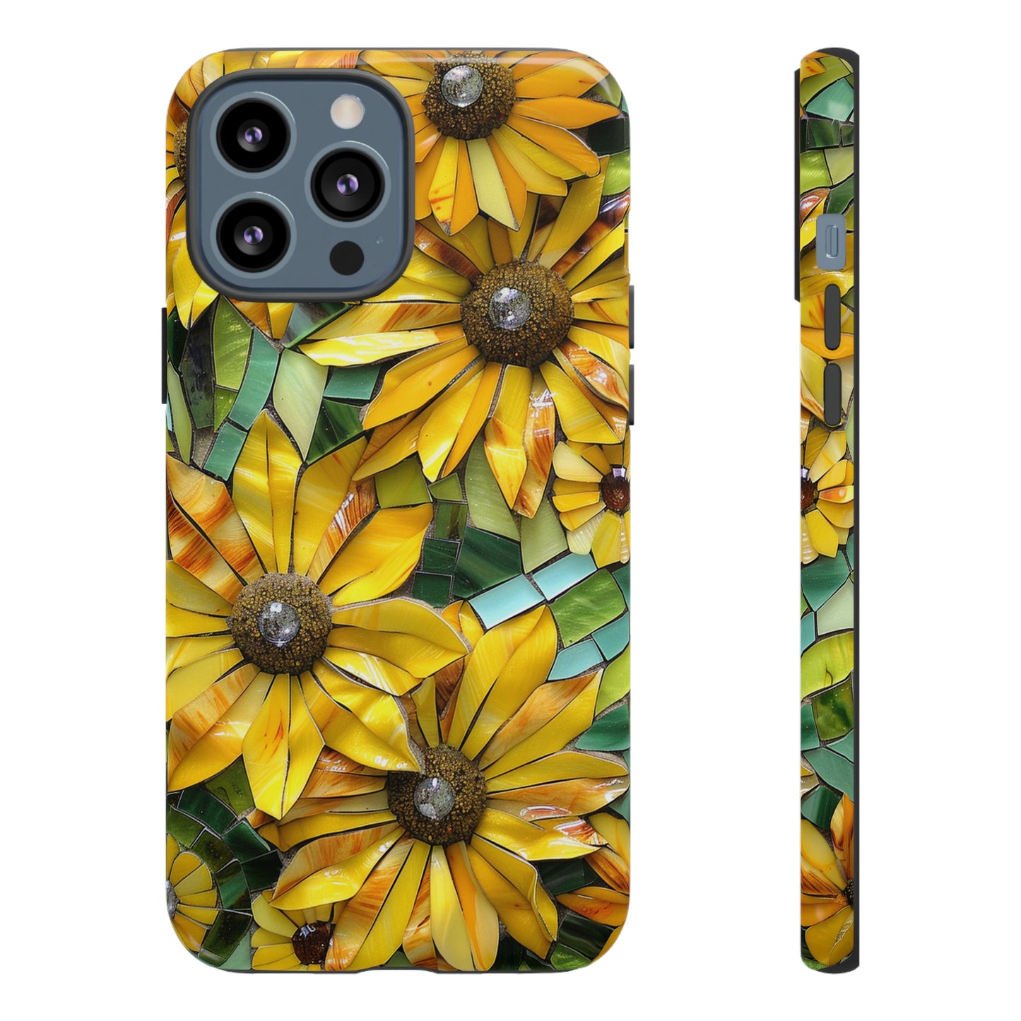 Yellow and Gold Daisy Mosaic Stained Glass Phone Case for iPhone 15, 14, Pro Max, 13, 12 & Samsung Galaxy S23, S22, S21, Google Pixel