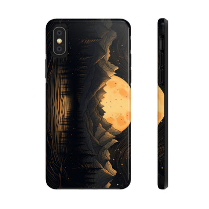 Abstract Landscape Black and Gold Mountains iPhone Case | Embrace the Mystical Full Moon