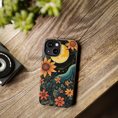 Boho Meets Cottagecore: Floral Sun, Moon & Stars iPhone Case – A Celestial Delight