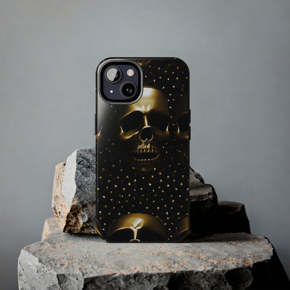 iPhone Tough Case | Dark Decadence: Gothic Gold Skulls and Studs  | Unveil Your Edgy Elegance