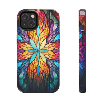 Stained Glass Tough iPhone Case | Trippy Psychedelic Colorful Flowers Floral Aesthetic Retro iPhone 14 Plus 13 12 7 8 Se Trendy Hippie Boho