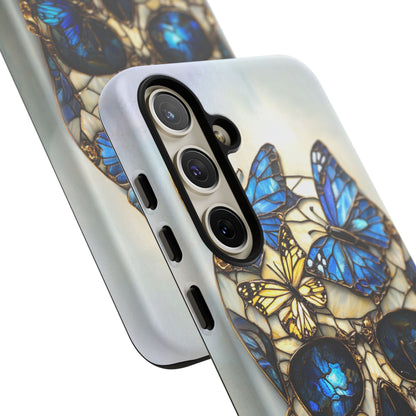 Gold and Blue Stained Glass Skull and Butterflies Phone Cover