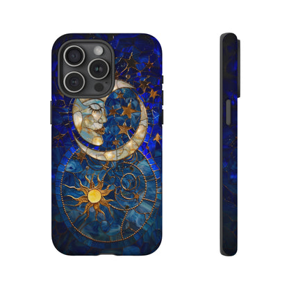 Celestial Stained Glass Moon and Stars Phone Case, Night Sky iPhone 15 Case