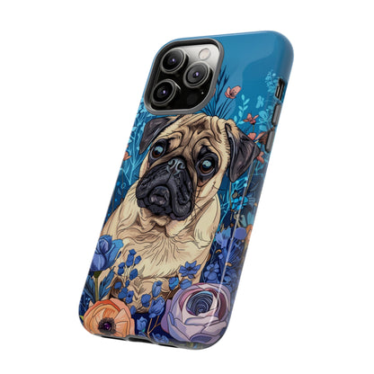 Cute Pug Dog Blue Floral Design Phone Case