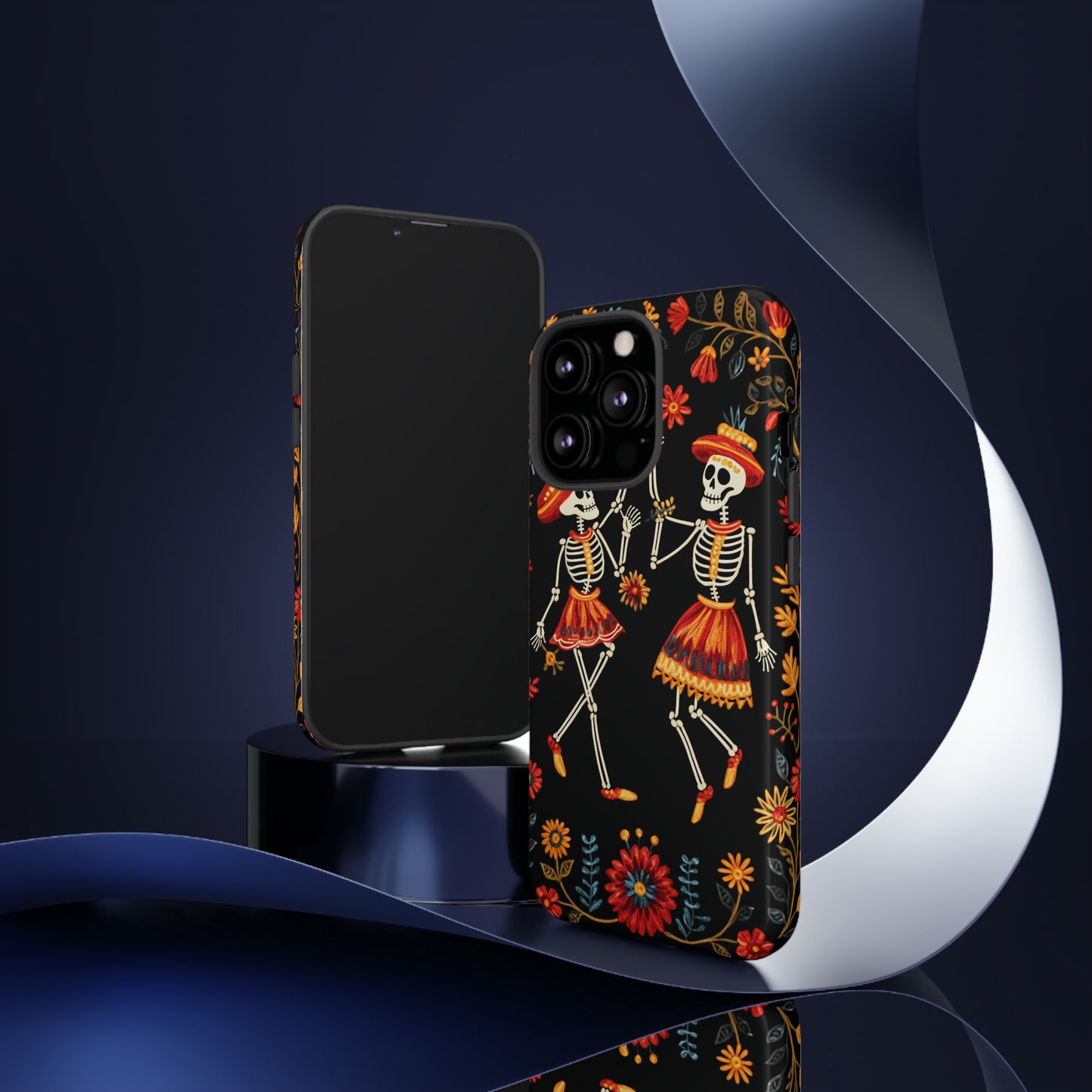 Dead Can Dance, iPhone 15 case, Floral Embroidery Skeletons | Whimsical Dance of the Departed for Google Pixel, iPhone & Samsung Galaxy