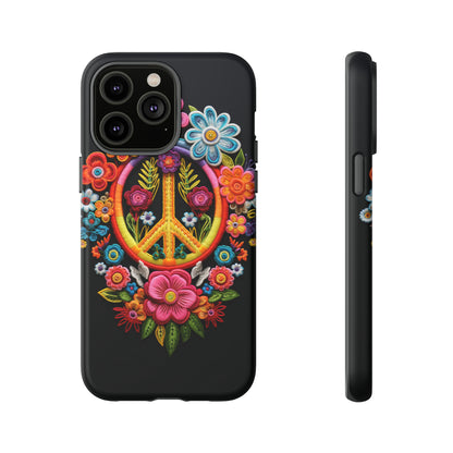 Peace Sign Embroidery Floral Hippie Style Phone Case