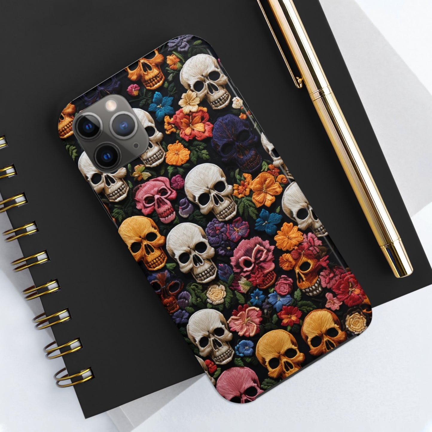 Embroidery Style Skulls Goth Dark Academia Tough Case iPhone Case