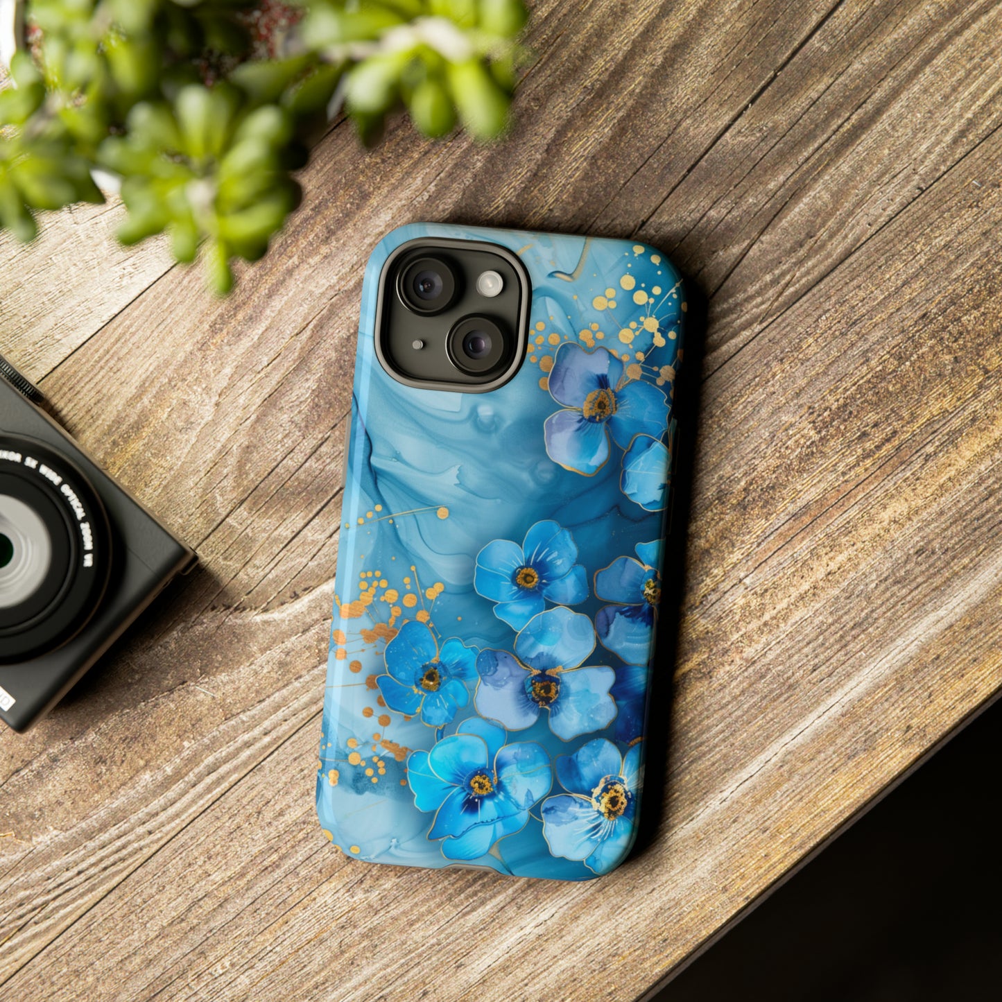 Forget Me Nots Gold Color Splash Floral Design Phone Case