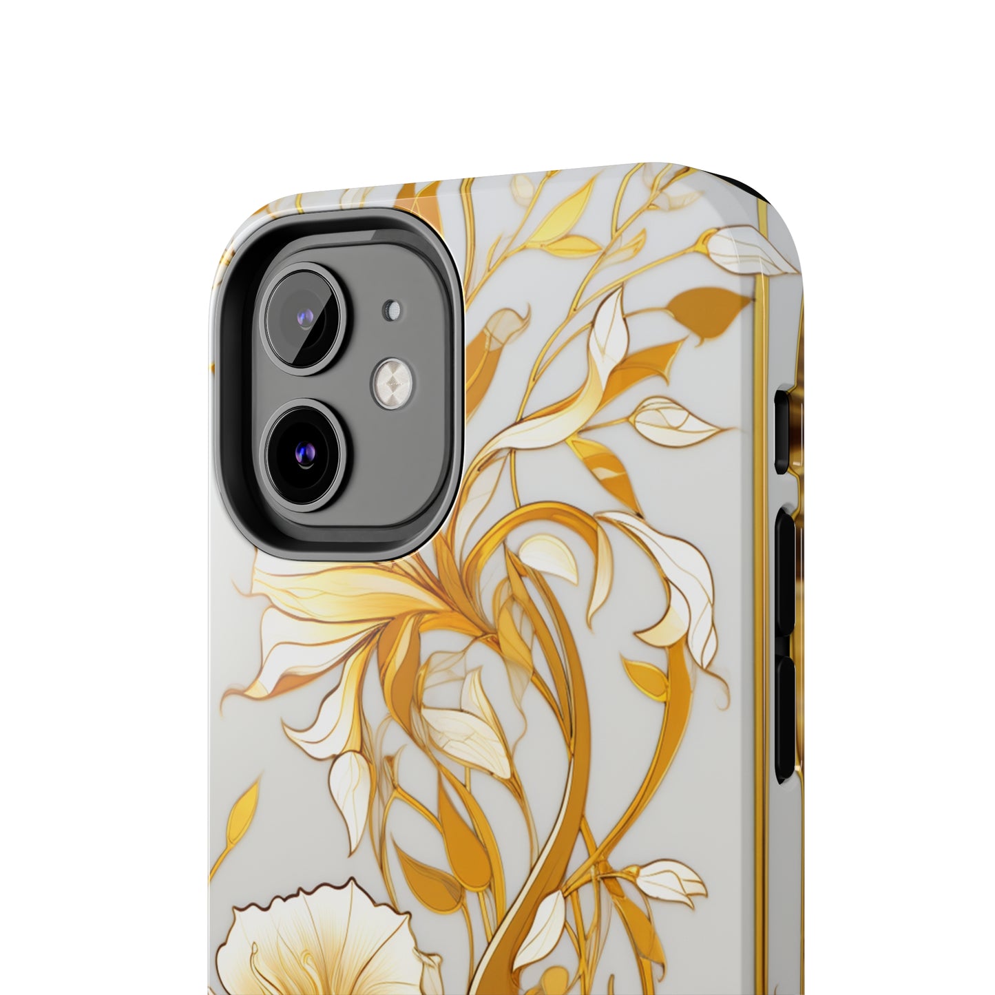 Gold floral Elegance: Art Deco Stained Glass iPhone Case | Vintage Glamour & Modern Protection for iPhone Models 11 through 14 Pro Max