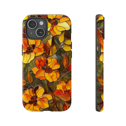 Orange Floral Phone Case Stained Glass Style