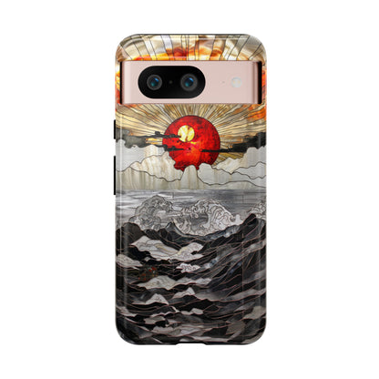 Japanese Rising Sun Phone Case Stained Glass Ocean Wave Phone Cover iPhone 15 Case