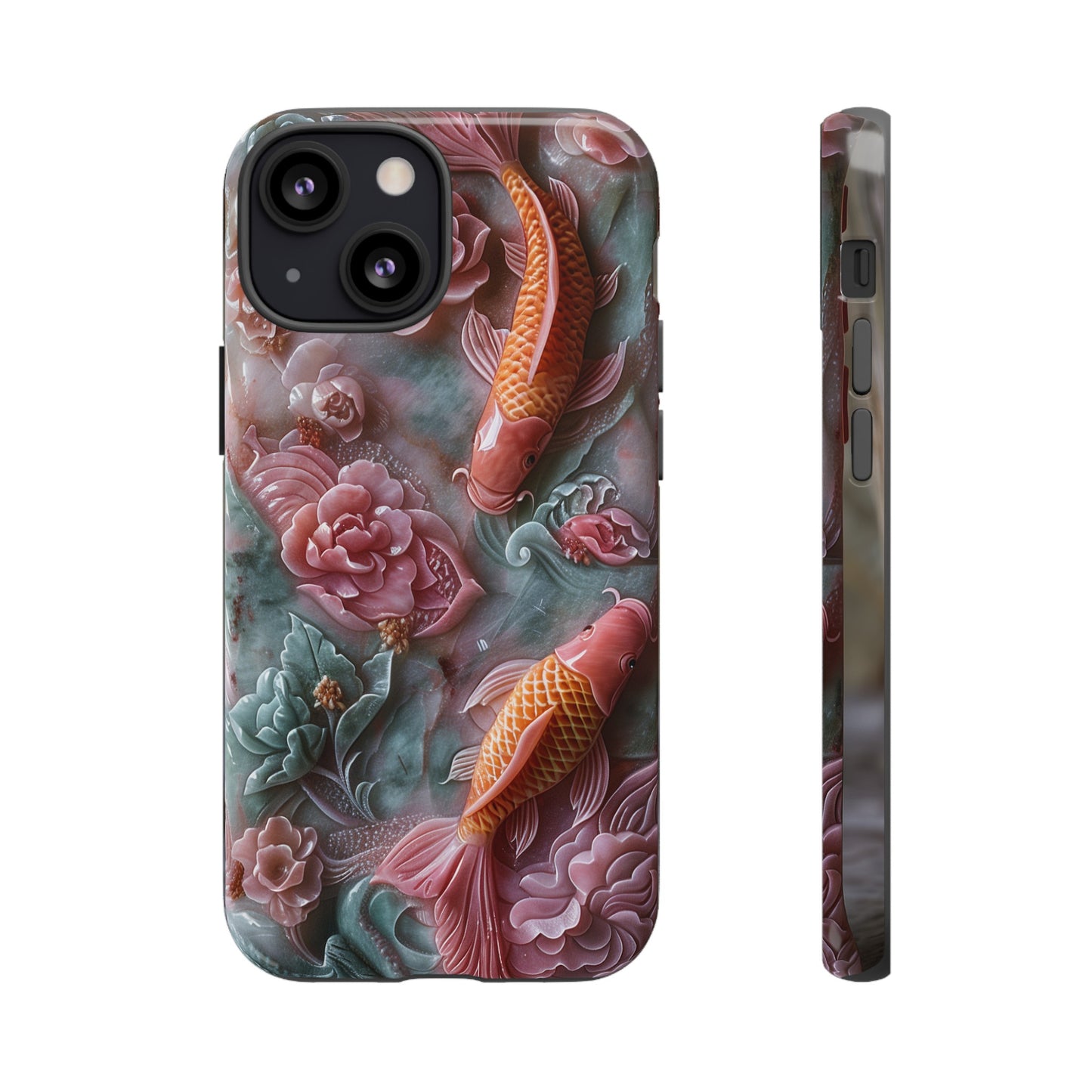 Pink Marble Fish Asian Jade Carving Koi Art Phone Case