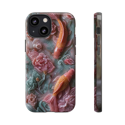 Pink Marble Fish Asian Jade Carving Koi Art Phone Case