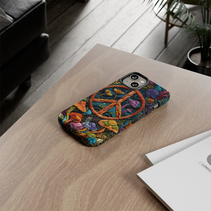 Embroidery Style Magic Mushrooms and Peace Sign Phone Case