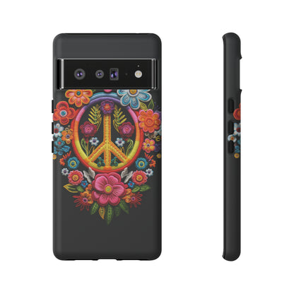 Peace Sign Embroidery Floral Hippie Style Phone Case