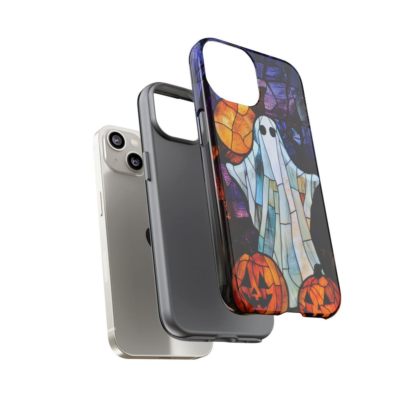 Stained Glass Halloween Ghost and Jack-o'-Lanterns Phone Cover