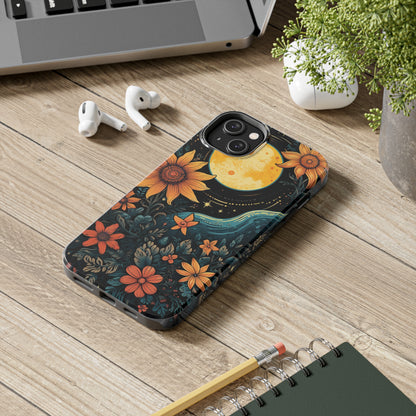 Boho Meets Cottagecore: Floral Sun, Moon & Stars iPhone Case – A Celestial Delight