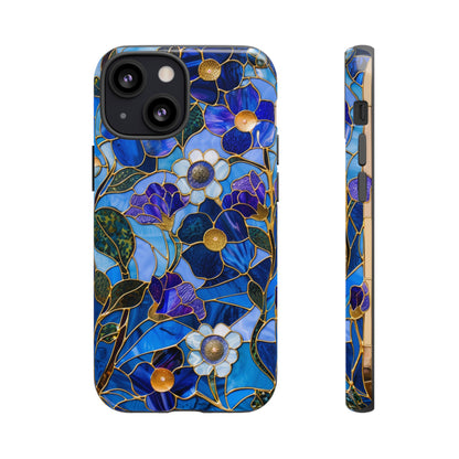 Blue Floral Stained Glass Gold Inlay Wild Flowers Phone Case