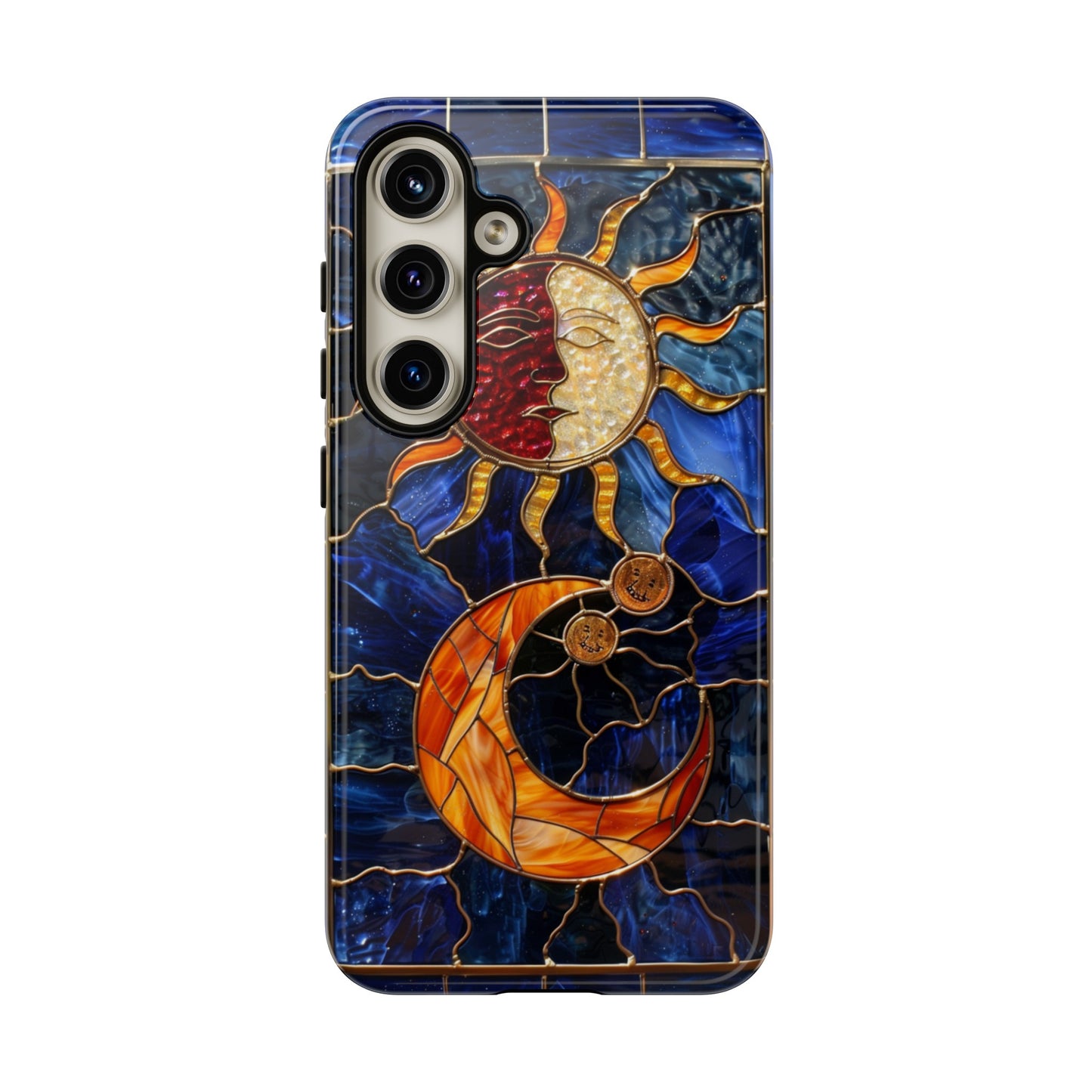 Celestial Stained Glass Moon and Stars iPhone 15 Case